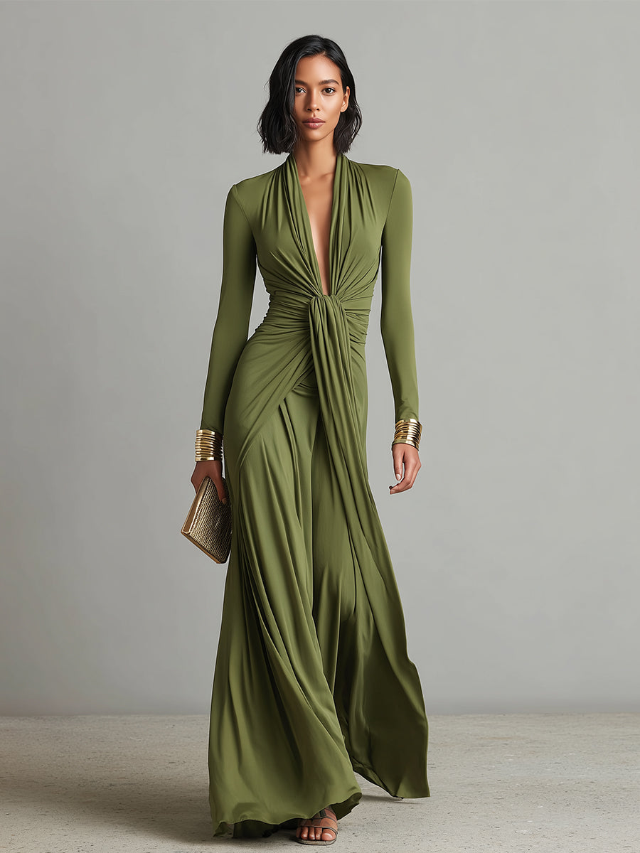 Genobeva | Vestido Maxi de Seda con escote en V profundo
