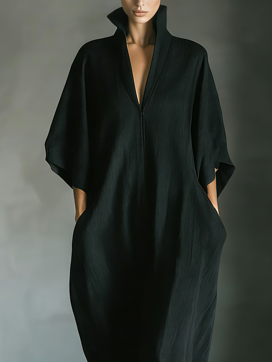 Catalina | Bata maxi negra de mangas kimono