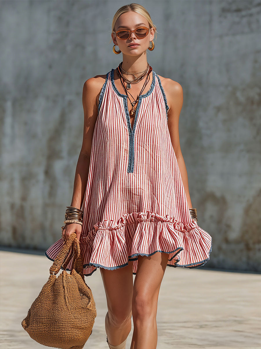 Irene | Vestido corto a rayas con volantes
