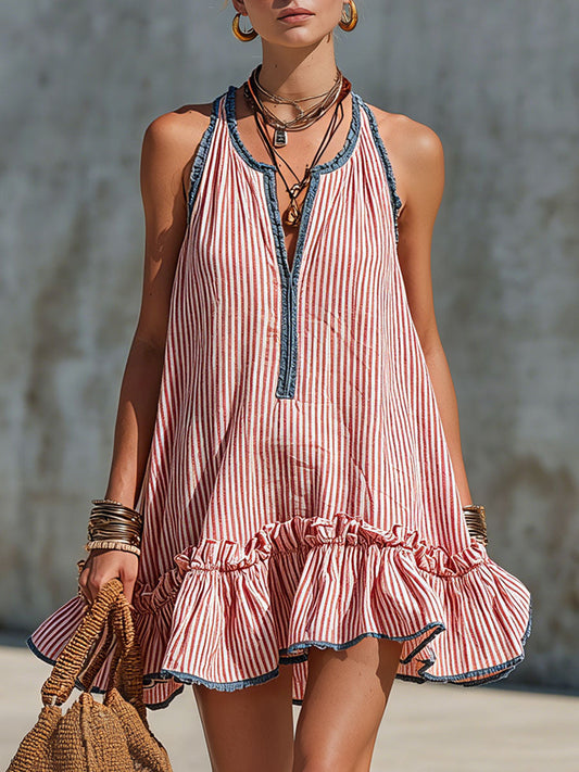 Irene | Vestido corto a rayas con volantes