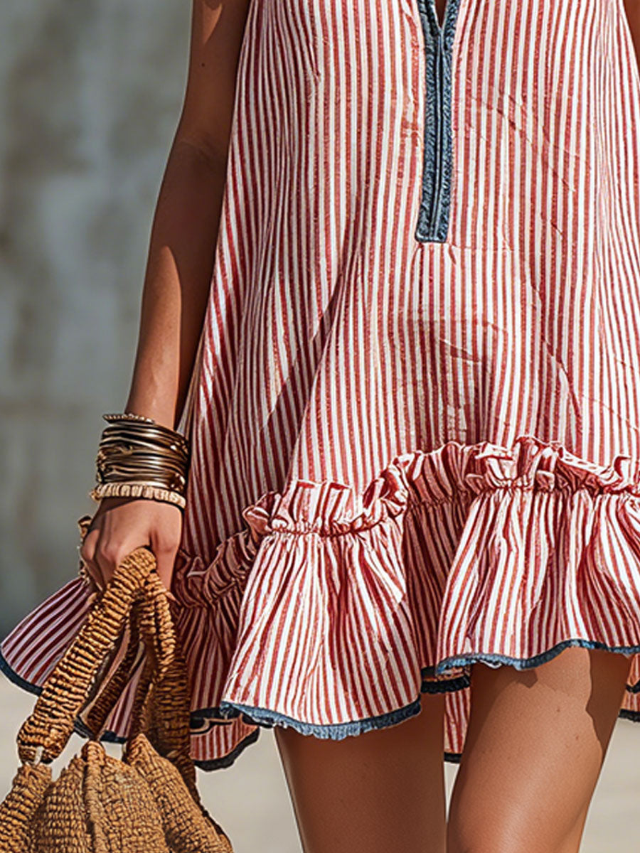 Irene | Vestido corto a rayas con volantes