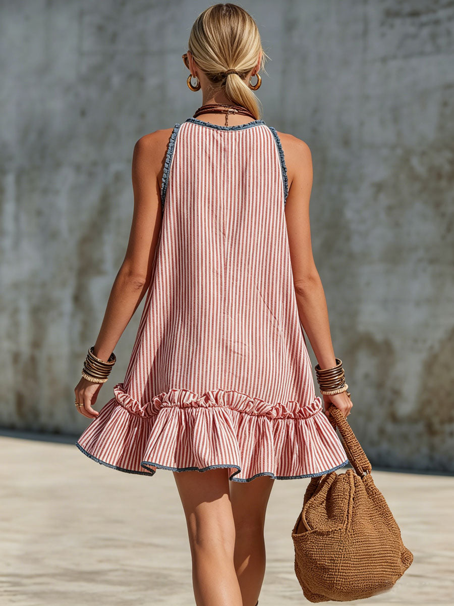 Irene | Vestido corto a rayas con volantes