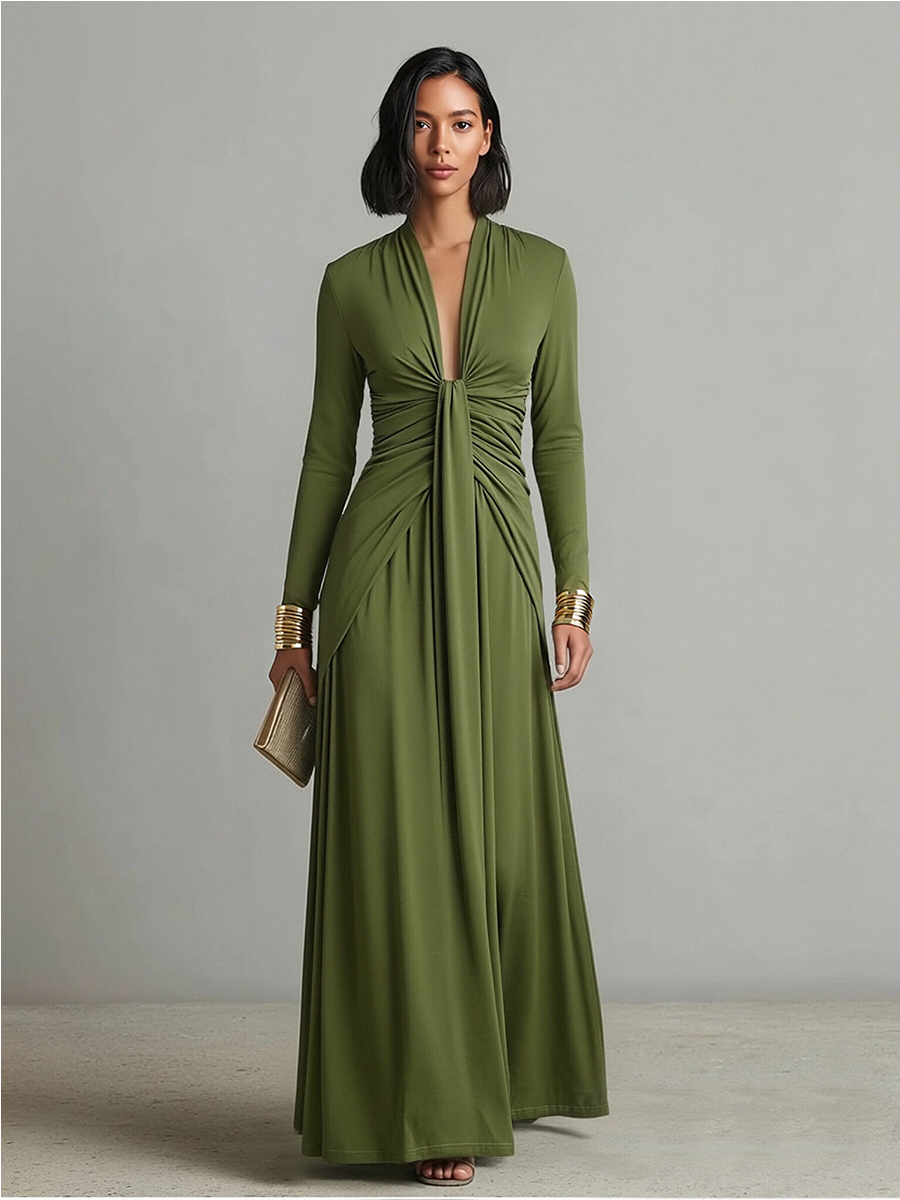 Genobeva | Vestido Maxi de Seda con escote en V profundo