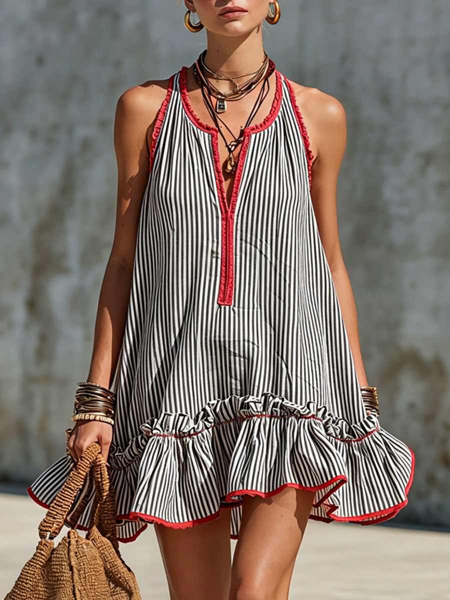 Irene | Vestido corto a rayas con volantes