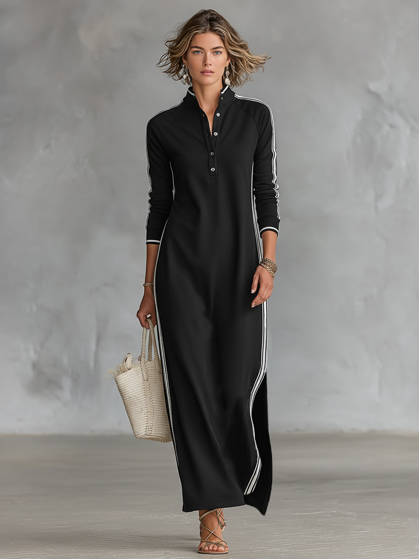 Yulia | Vestido Maxi de sudadera con botones