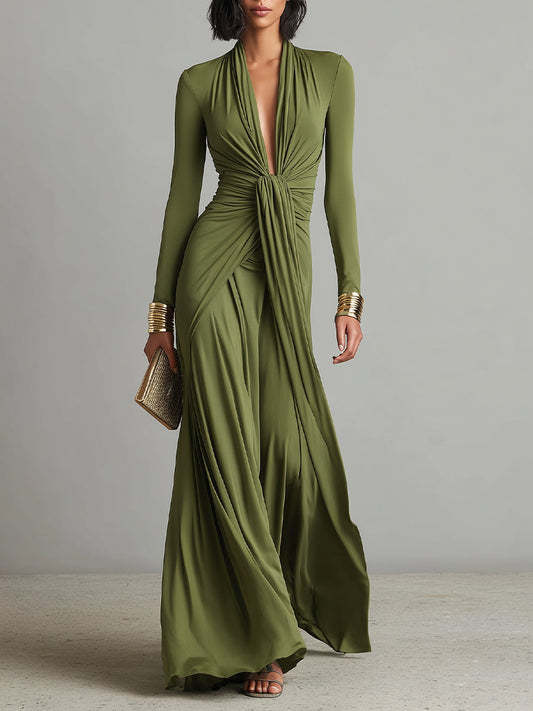 Genobeva | Vestido Maxi de Seda con escote en V profundo