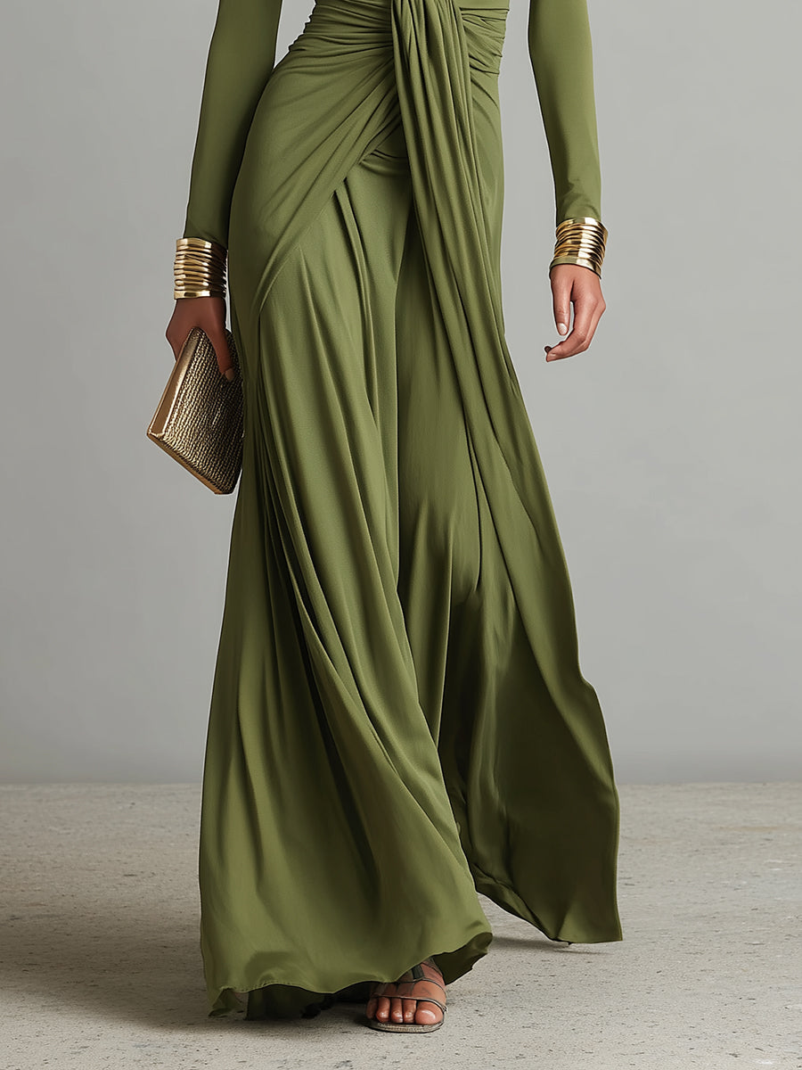 Genobeva | Vestido Maxi de Seda con escote en V profundo
