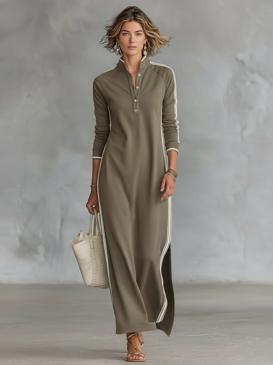 Yulia | Vestido Maxi de sudadera con botones