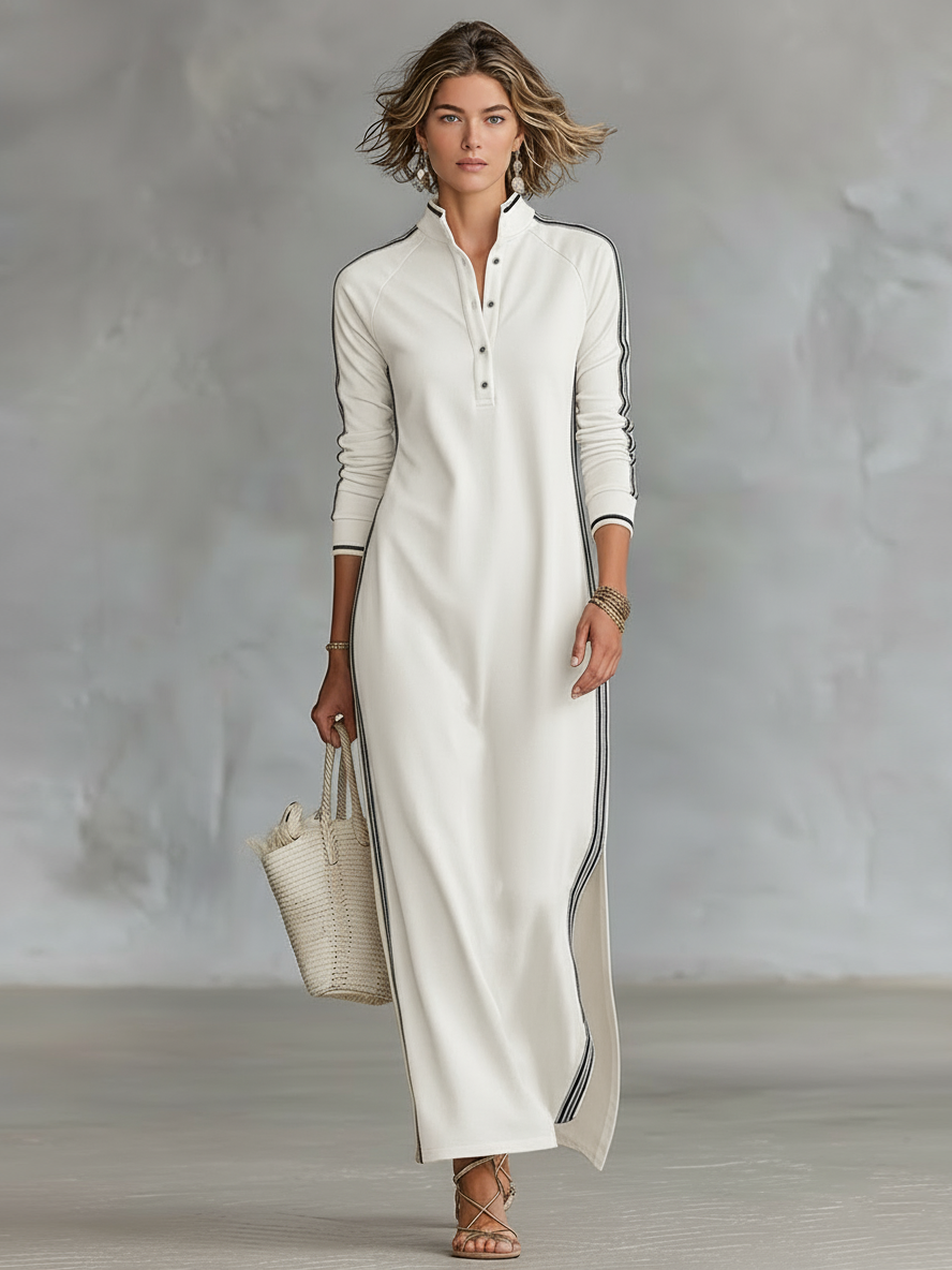 Yulia | Vestido Maxi de sudadera con botones