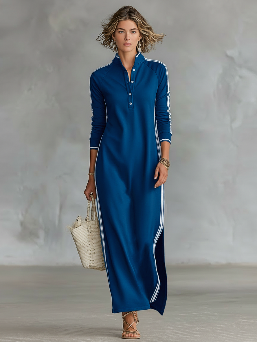 Yulia | Vestido Maxi de sudadera con botones