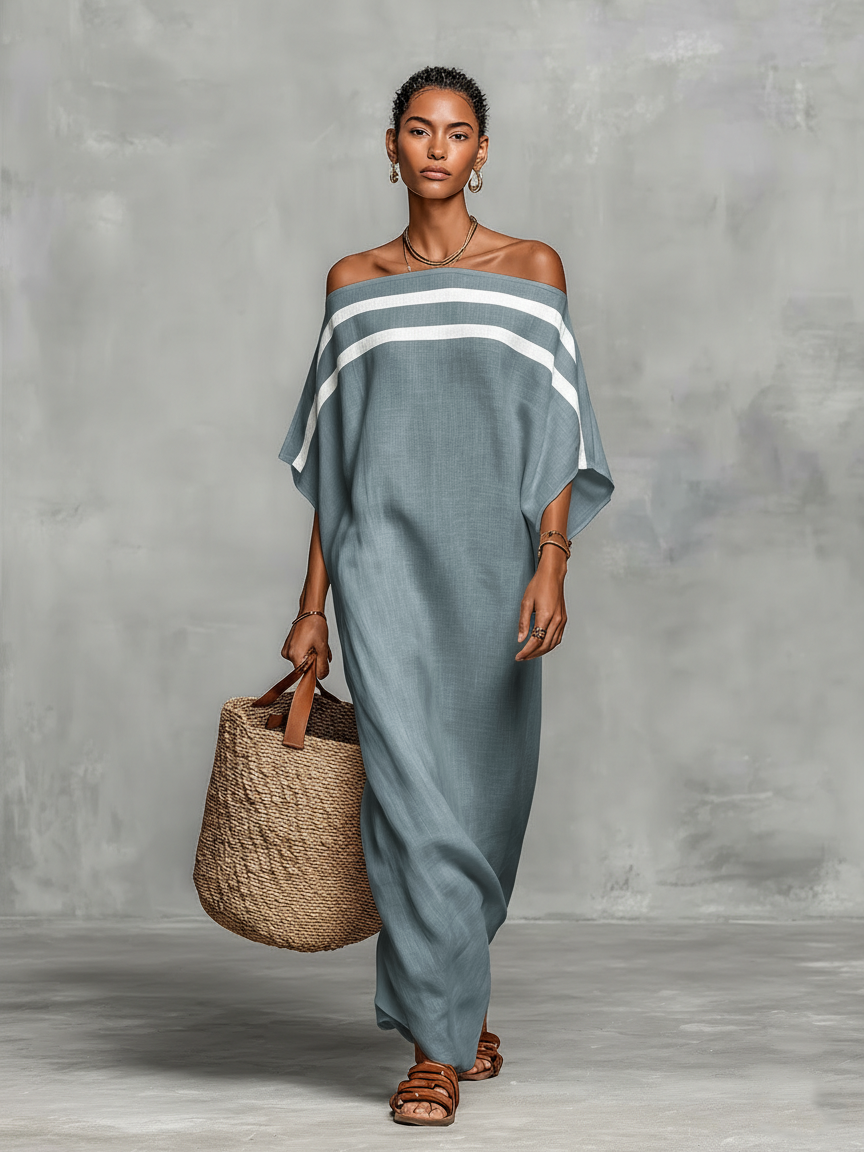 Teresa | Vestido Maxi de Lino con Hombros Descubiertos
