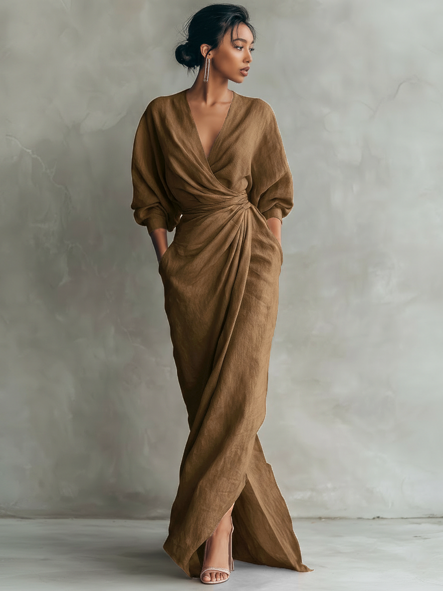 Zahira | Vestido Maxi de Lino con Escote en V