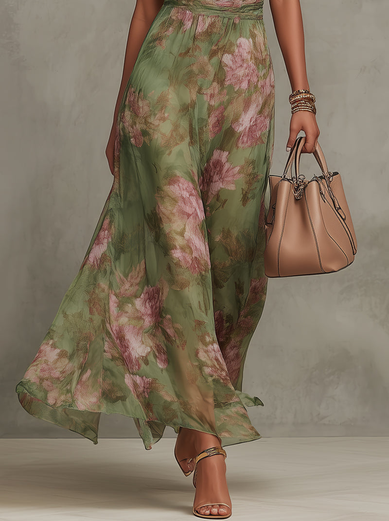Livie | Vestido largo elegante con motivo floral y espalda descubierta