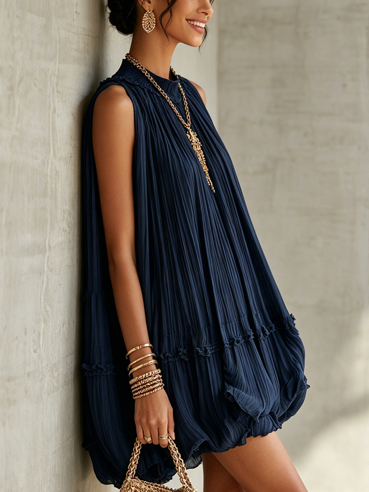 Valeria | Vestido mini de mousseline azul marino