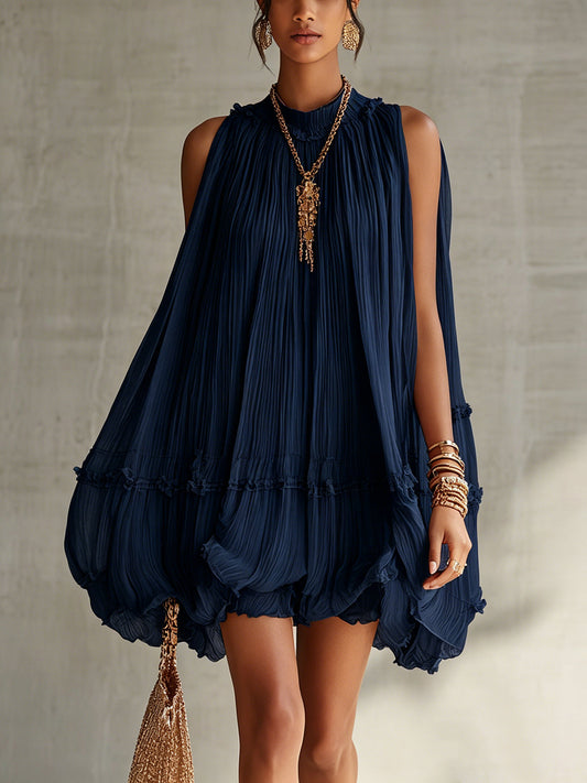 Valeria | Vestido mini de mousseline azul marino