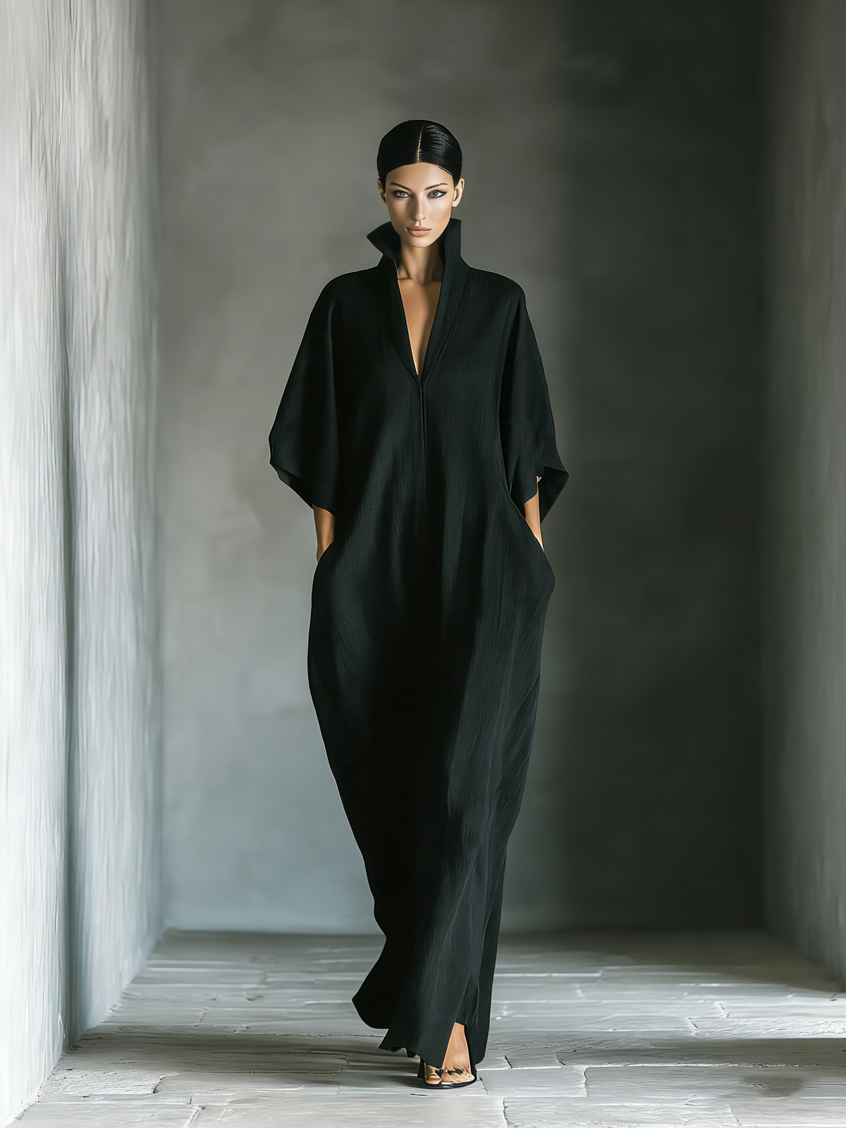 Catalina | Bata maxi negra de mangas kimono