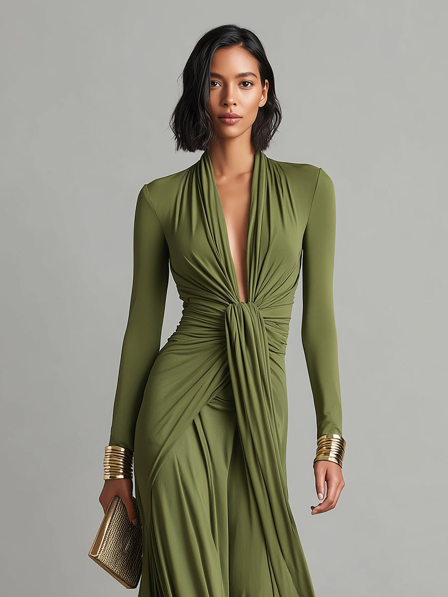 Genobeva | Vestido Maxi de Seda con escote en V profundo