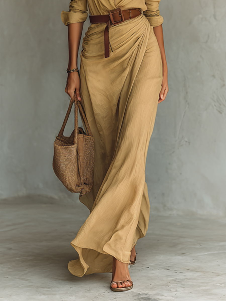 Lucía | Vestido Maxi Con Cuello De Solapa Ceñido Con Cinturón