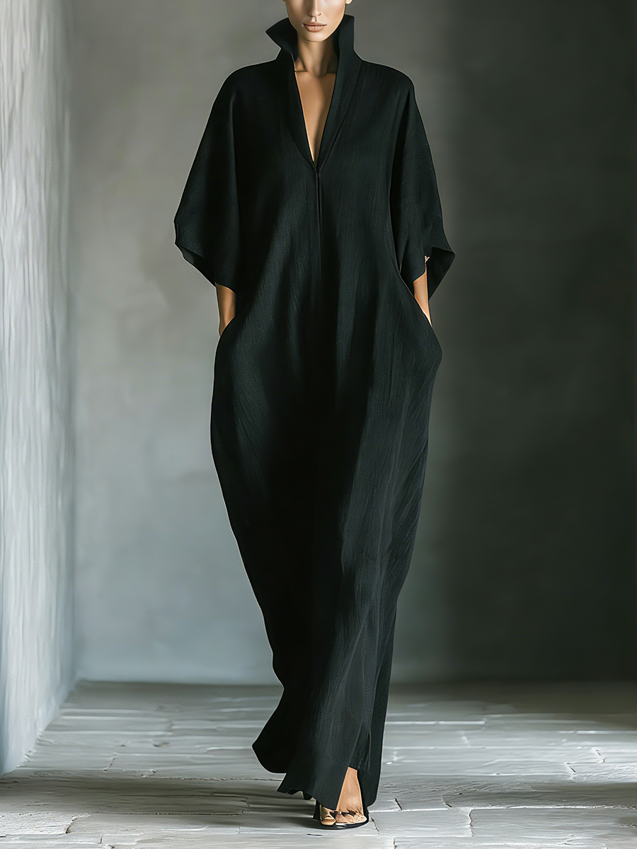 Catalina | Bata maxi negra de mangas kimono