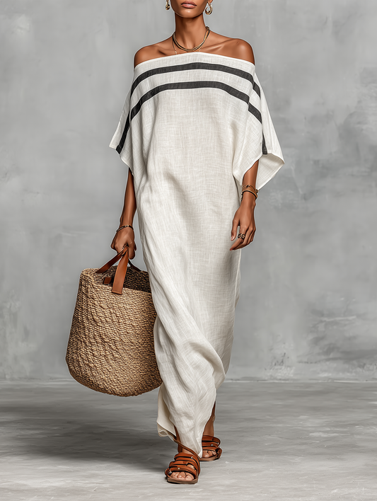 Teresa | Vestido Maxi de Lino con Hombros Descubiertos