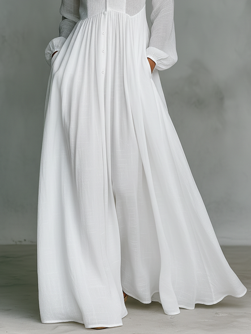 Sandra | Vestido Maxi de Lino Patchwork con Cuello Alto
