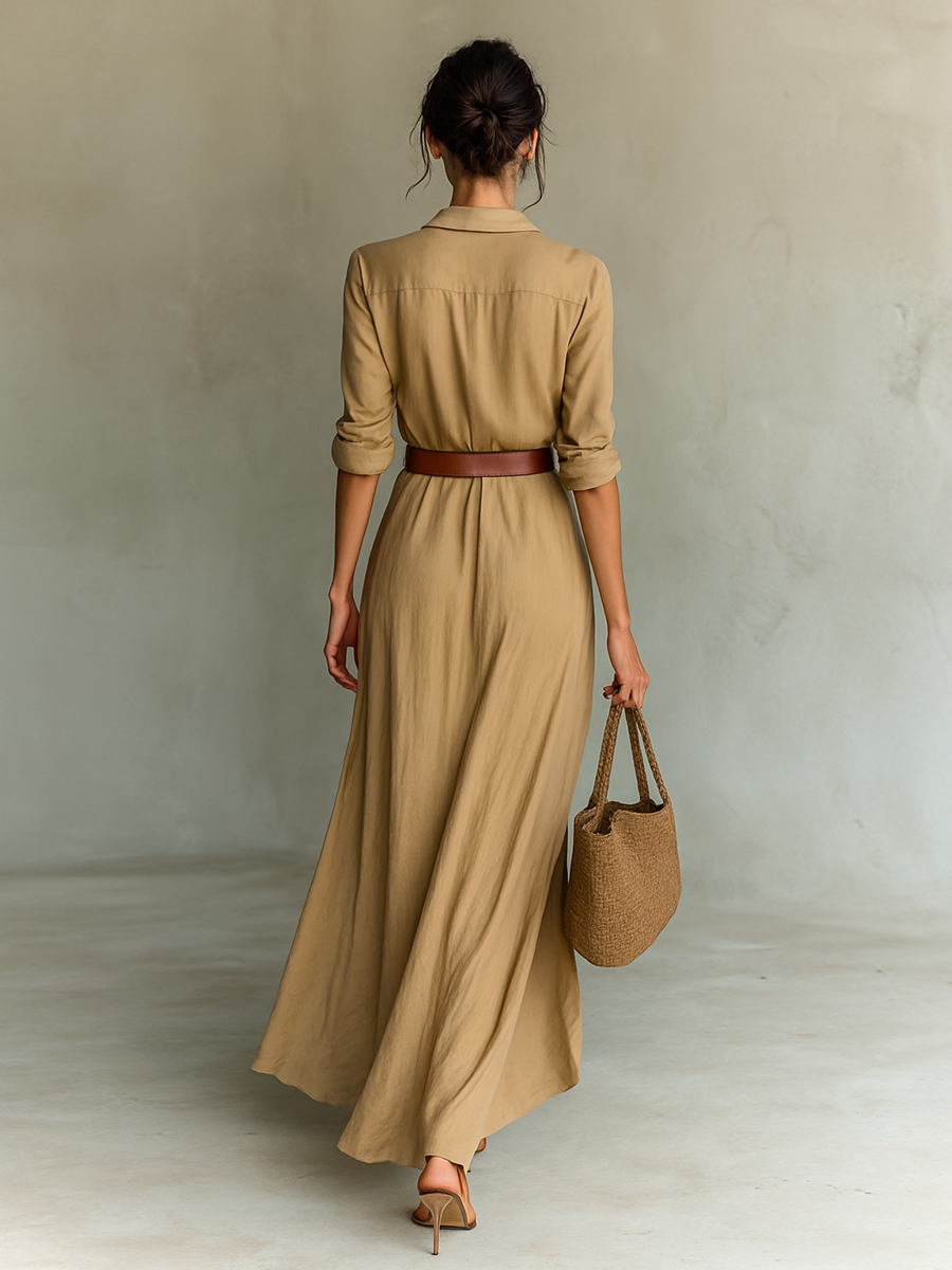 Lucía | Vestido Maxi Con Cuello De Solapa Ceñido Con Cinturón