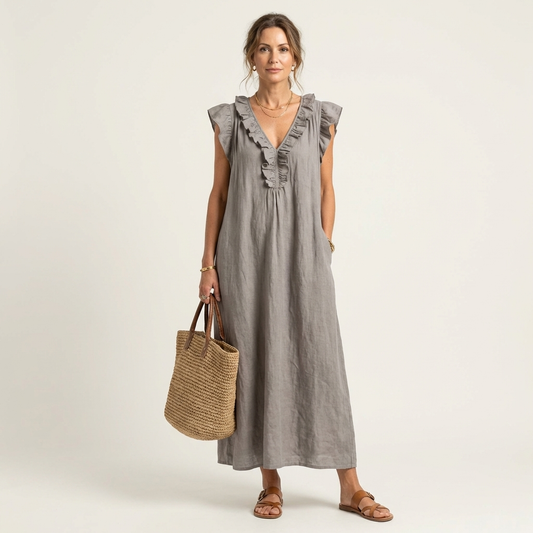 Anita | Vestido largo con escote en V y volantes