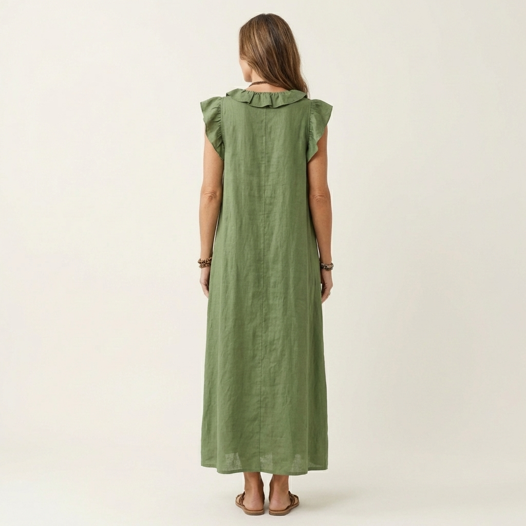 Anita | Vestido largo con escote en V y volantes