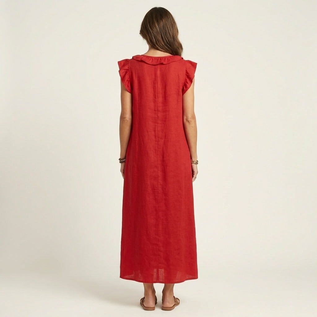 Anita | Vestido largo con escote en V y volantes