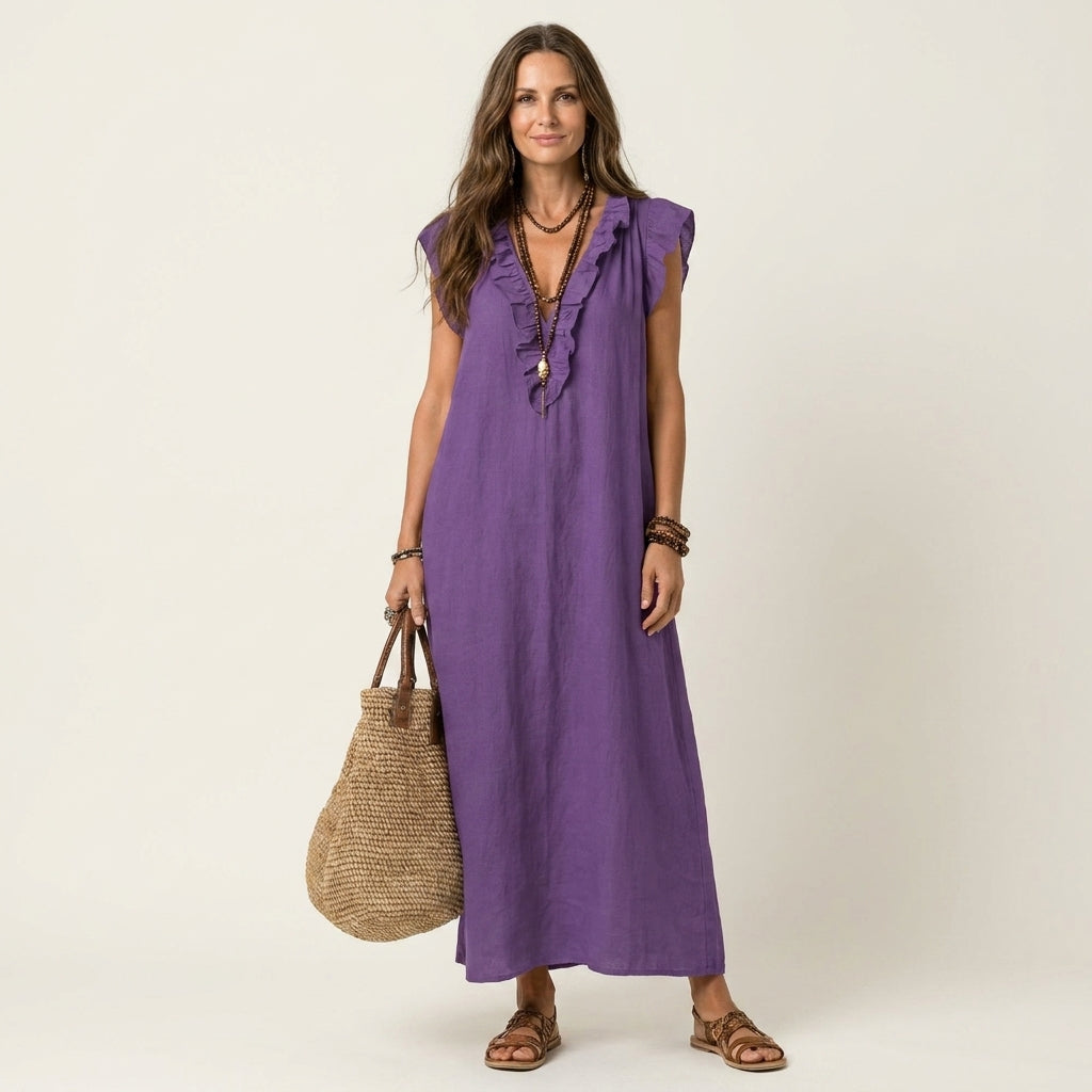 Anita | Vestido largo con escote en V y volantes