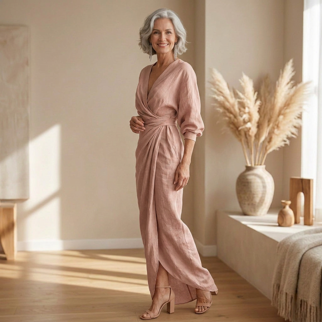 Rosa | Vestido largo elegante con escote tipo cartera