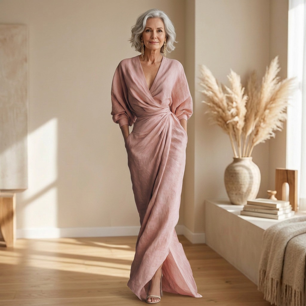 Rosa | Vestido largo elegante con escote tipo cartera