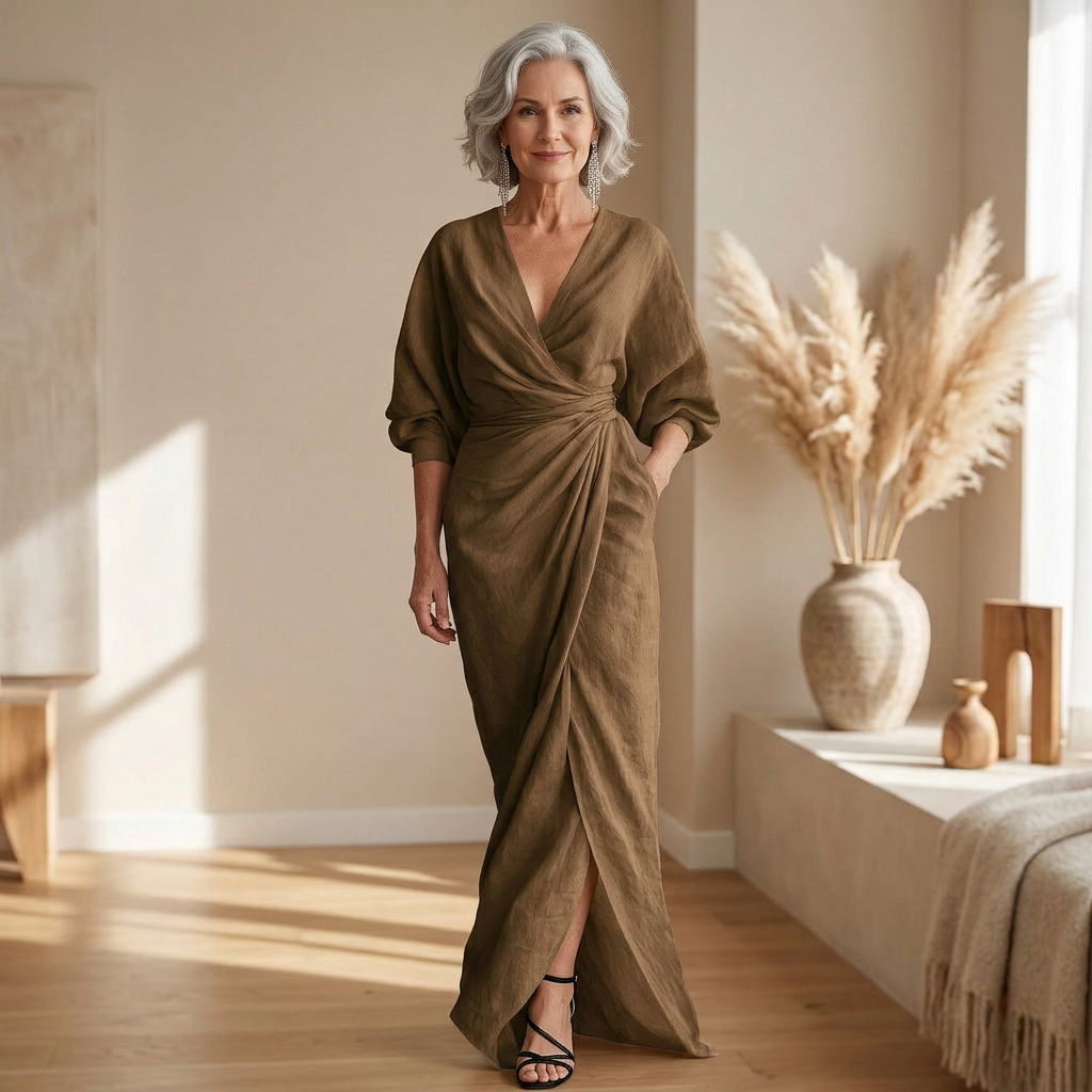 Rosa | Vestido largo elegante con escote tipo cartera