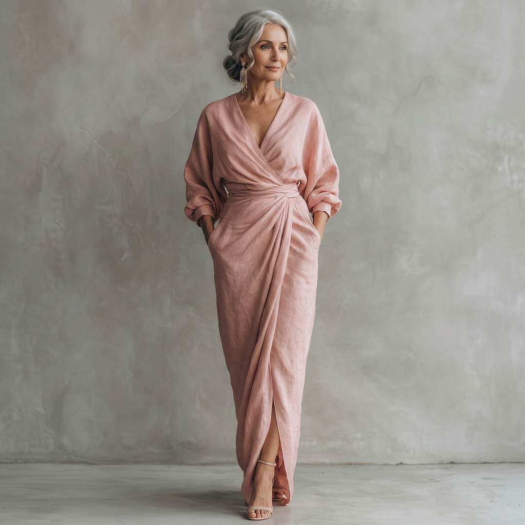 Rosa | Vestido largo elegante con escote tipo cartera