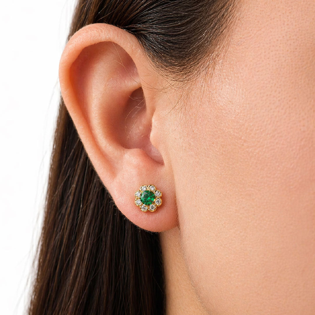 Aretes Dalia Esmeralda - Pendientes florales con gema esmeralda