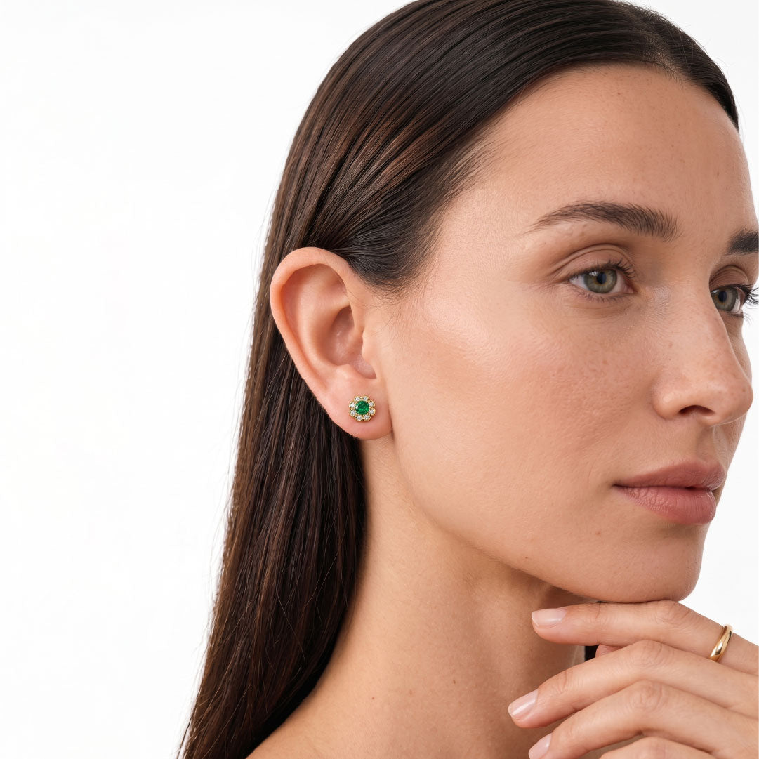 Aretes Dalia Esmeralda - Pendientes florales con gema esmeralda