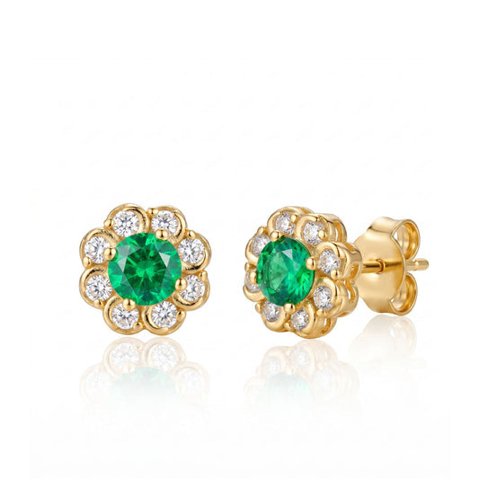 Aretes Dalia Esmeralda - Pendientes florales con gema esmeralda
